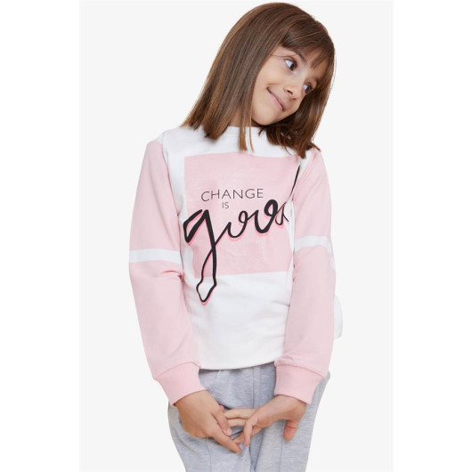 Girls' Sweatshirt With Shiny Text In Acro Color (8-14 Years)