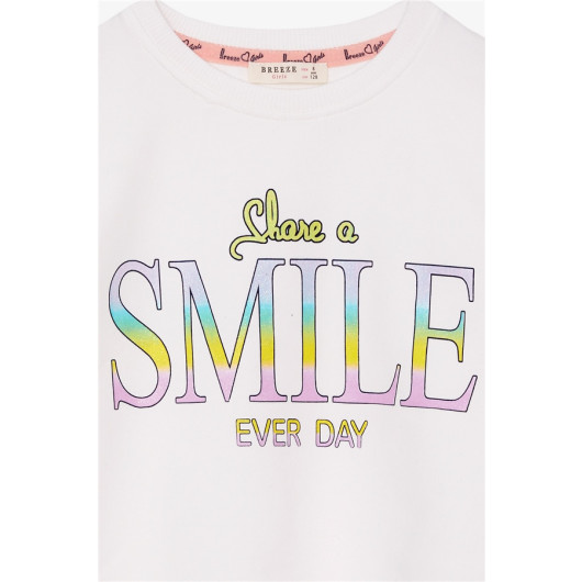 Girl's Sweatshirt Glittery Text Printed Ecru (8-14 Years)