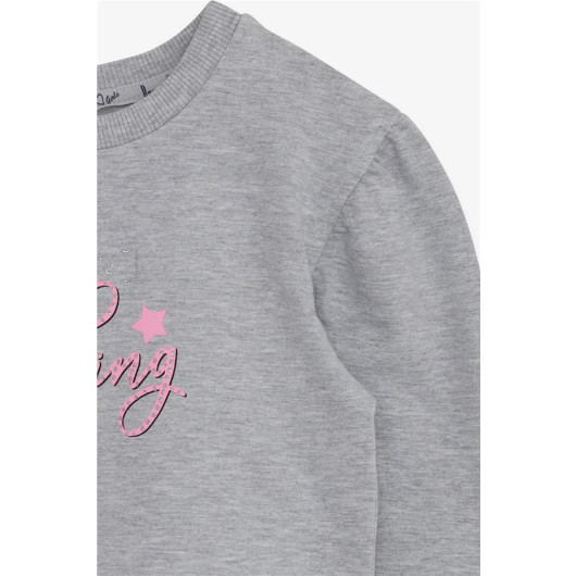 Girl's Sweatshirt Glitter Text Printed Gray Melange (Ages 8-14)