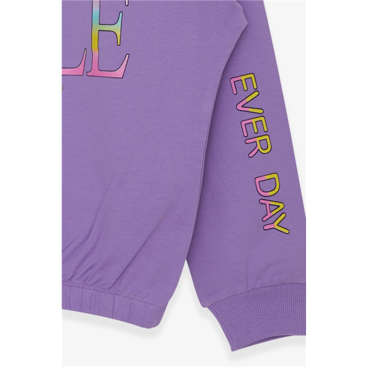 Girl's Sweatshirt Glittery Text Printed Lilac (8-14 Years)