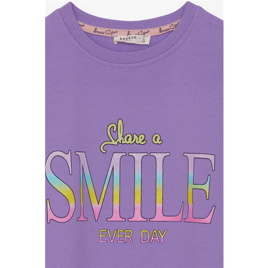 Girl's Sweatshirt Glittery Text Printed Lilac (8-14 Years)