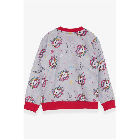 Girl's Sweatshirt Unicorn Patterned Light Gray Melange (1.5-5 Years)