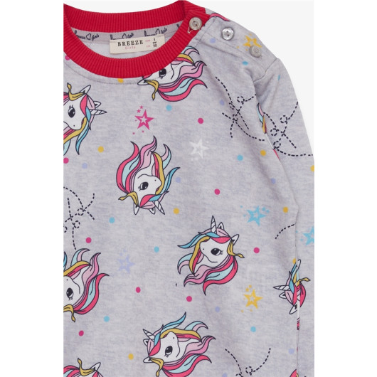 Girl's Sweatshirt Unicorn Patterned Light Gray Melange (1.5-5 Years)