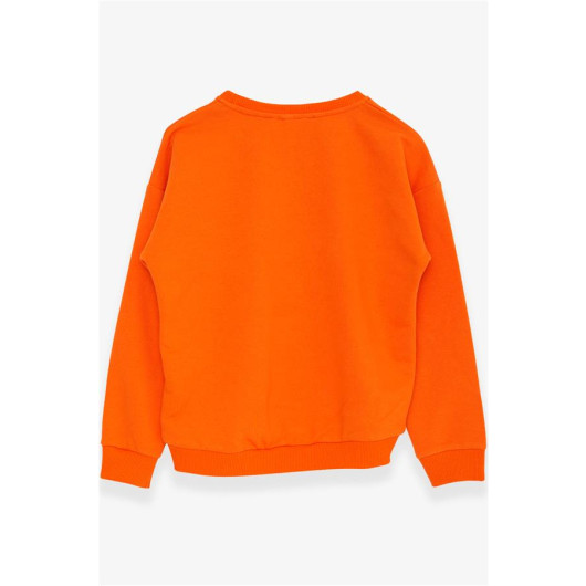 Girl's Sweatshirt With Text Print Orange (9-14 Years)