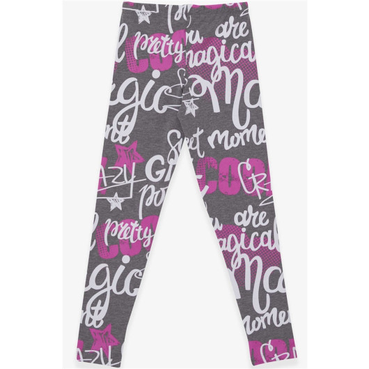 Girl's Tights Text Printed Gray Melange (9-14 Years)