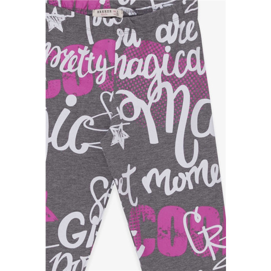 Girl's Tights Text Printed Gray Melange (9-14 Years)