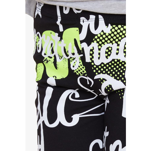 Girl's Tights With Text Printed Black (9-14 Years)