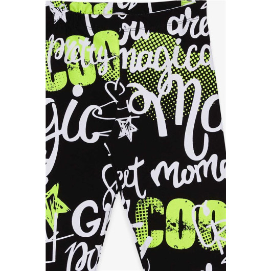 Girl's Tights With Text Printed Black (9-14 Years)