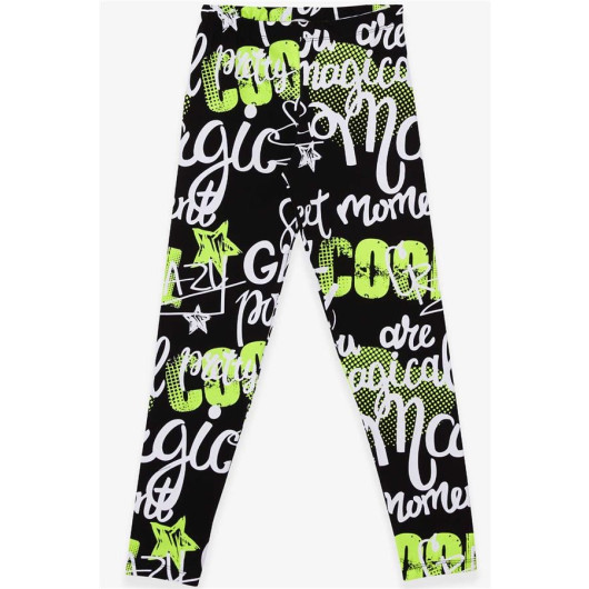 Girl's Tights With Text Printed Black (9-14 Years)