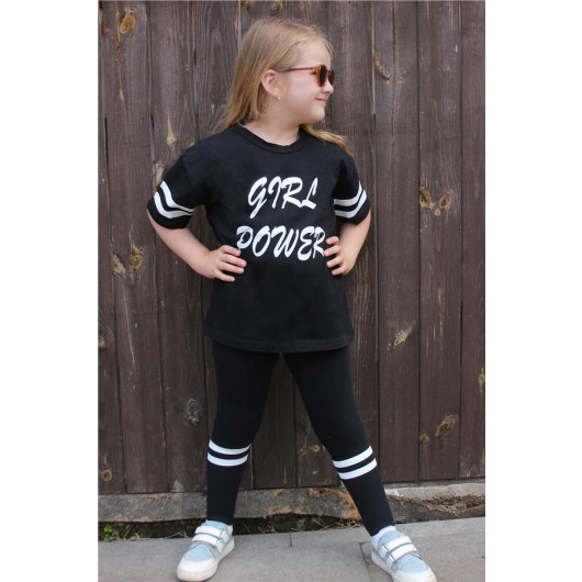 Girl's Tights Set Text Printed Black (3-7 Years)