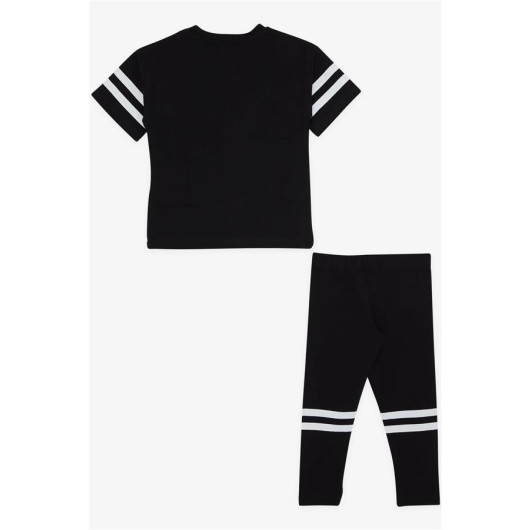 Girl's Tights Set Text Printed Black (3-7 Years)