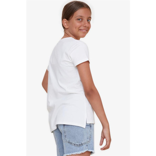 Beige Printed T-Shirt For Girls (8-12 Years)