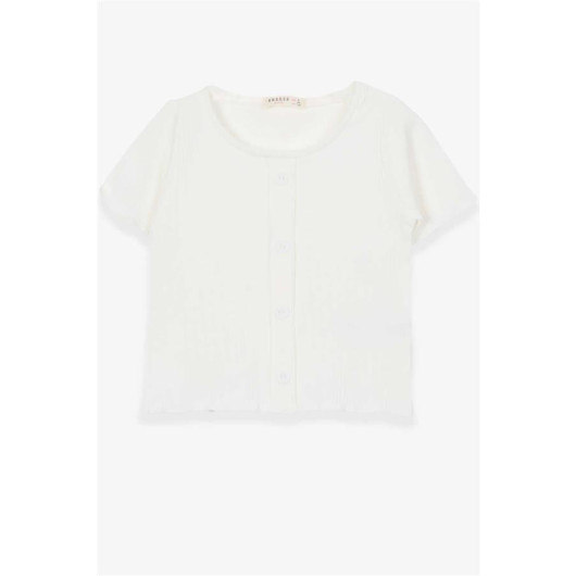 Girls' T-Shirt With Buttons, Light Beige (8-14 Years)