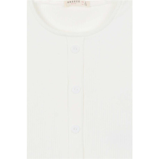 Girls' T-Shirt With Buttons, Light Beige (8-14 Years)