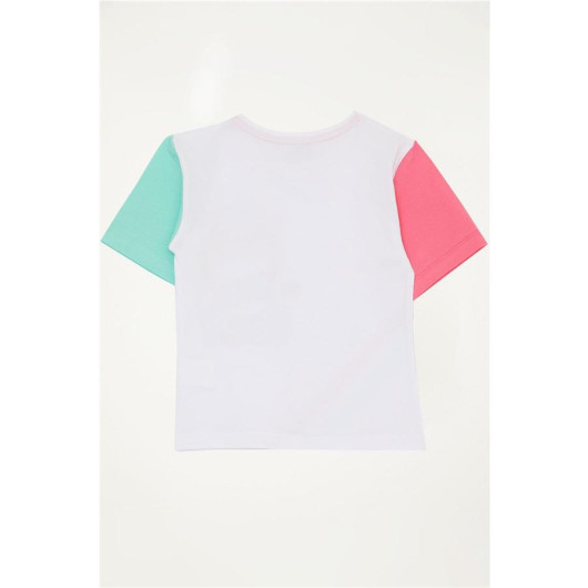 Girls White Cat Print T-Shirt (3-7Yrs)