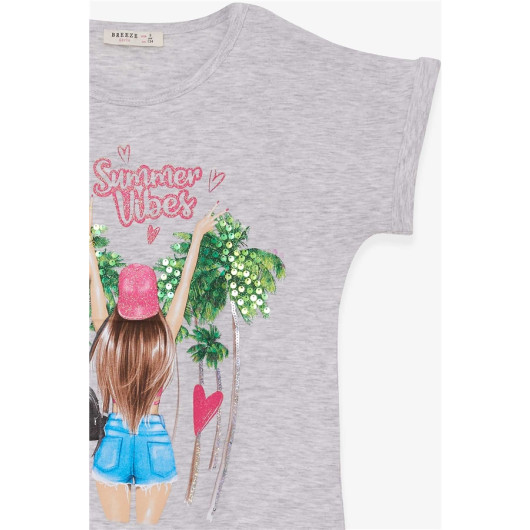 Girl's T-Shirt Girl's Printed Light Gray Melange (9-14 Years)