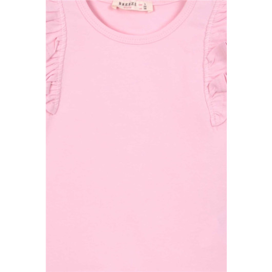 Girl's T-Shirt Sleeves Frilly Powder (3-7 Years)