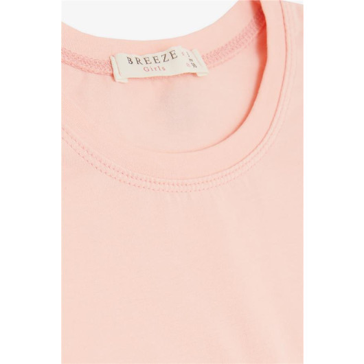 Girl's T-Shirt Sleeves Scalloped Salmon (3-8 Years)