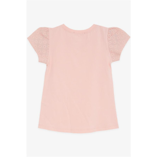 Girl's T-Shirt Sleeves Scalloped Salmon (3-8 Years)