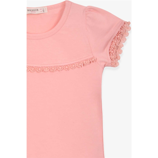 Girl's T-Shirt Sleeves Guipure Salmon (2-6 Years)