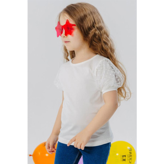 Girl's T-Shirt Sleeves Tulle Ecru (3-7 Years)