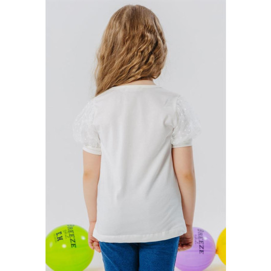 Girl's T-Shirt Sleeves Tulle Ecru (3-7 Years)