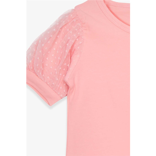 Girl T-Shirt Sleeves Tulle Salmon (3-7 Years)