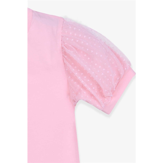 Girls T-Shirt Sleeves Tulle Salmon (8-12 Ages)