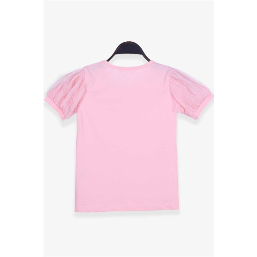 Girls T-Shirt Sleeves Tulle Salmon (8-12 Ages)