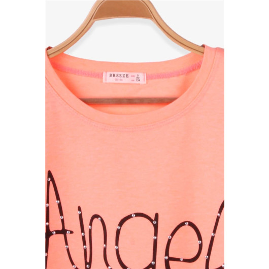 Girl's T-Shirt Stone Text Printed Neon Orange (9-16 Years)