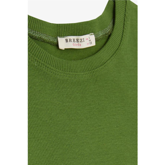 Girl's T-Shirt Khaki Green (8-14 Years) With Pleated Sides