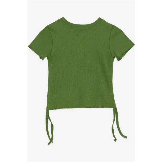 Girl's T-Shirt Khaki Green (8-14 Years) With Pleated Sides