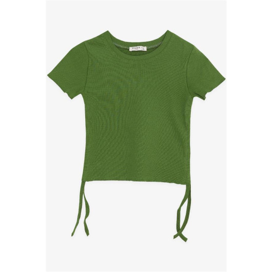 Girl's T-Shirt Khaki Green (8-14 Years) With Pleated Sides