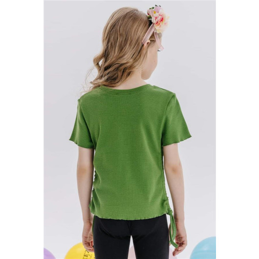 Girl's T-Shirt Khaki Green (8-14 Years) With Pleated Sides