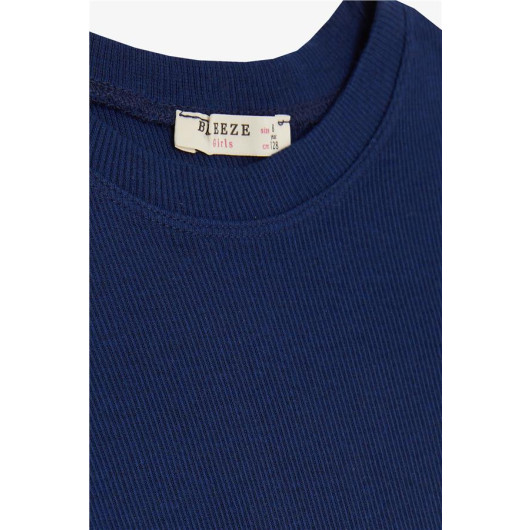 Girl's T-Shirt With Pleated Sides Dark Blue (8-14 Years)