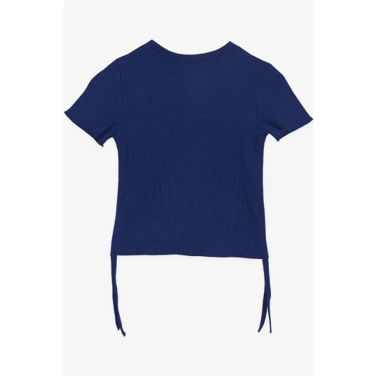 Girl's T-Shirt With Pleated Sides Dark Blue (8-14 Years)