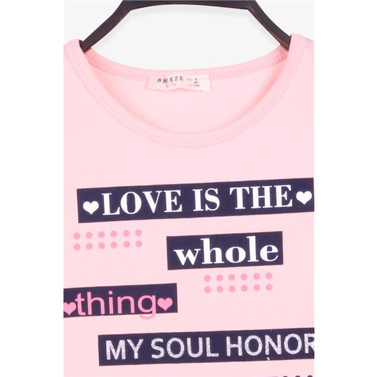 Girl's T-Shirt Letter Printed Salmon (9-14 Years)