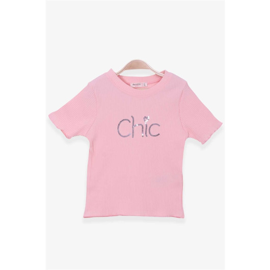 Girls' T-Shirt, Lettering, Sequins, Light Orange (8-14 Years)