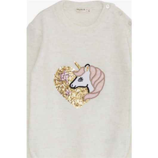 Girl Knitwear Sweater Sequin Unicorn Printed Ecru (1.5-5 Years)