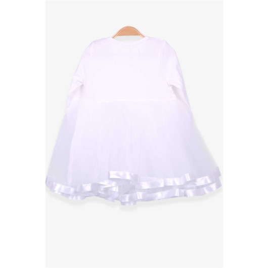 Girl's Long Sleeve Dress With Bow Ecru (1.5-5 Years)