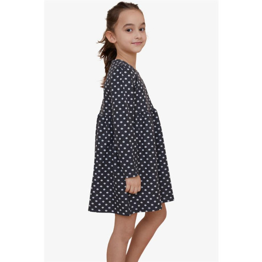 Girl Long Sleeve Dress Polka Dot Patterned Smoked (4-8 Years)