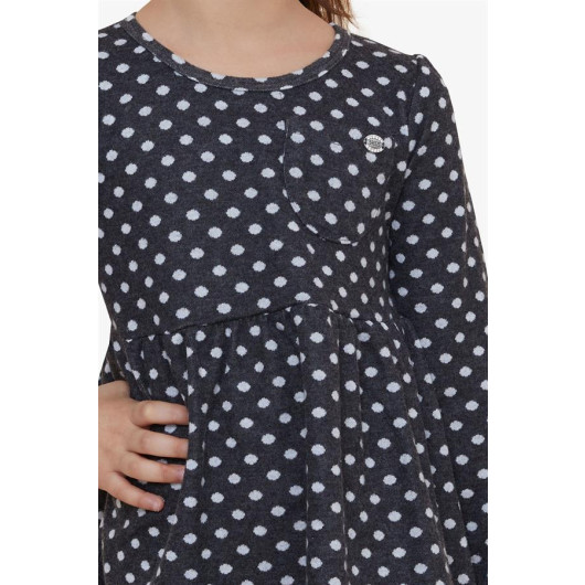 Girl Long Sleeve Dress Polka Dot Patterned Smoked (4-8 Years)