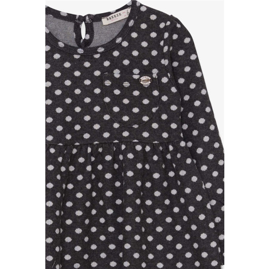 Girl Long Sleeve Dress Polka Dot Patterned Smoked (4-8 Years)