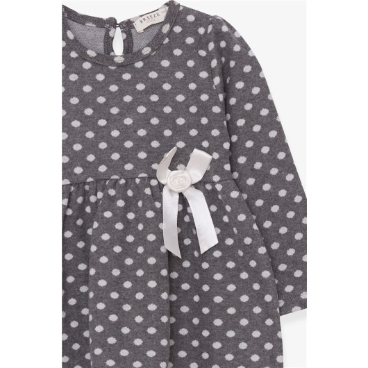 Girl Long Sleeve Dress With Polka Dot Bow Smoked (1.5-5 Years)