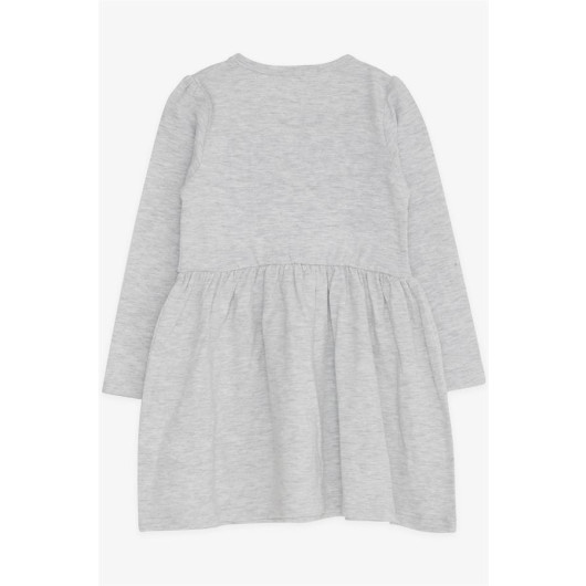 Girl Long Sleeve Dress Rabbit Embroidered Gray Melange (2-5 Years)