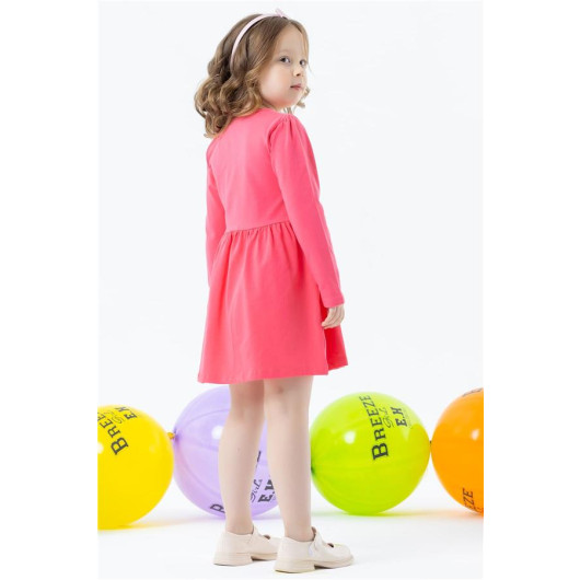 Girl Long Sleeve Dress Rabbit Embroidered Coral (2-6 Years)