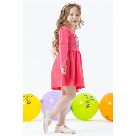 Girl Long Sleeve Dress Rabbit Embroidered Coral (2-6 Years)