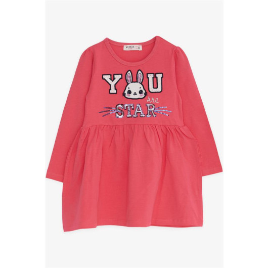 Girl Long Sleeve Dress Rabbit Embroidered Coral (2-6 Years)