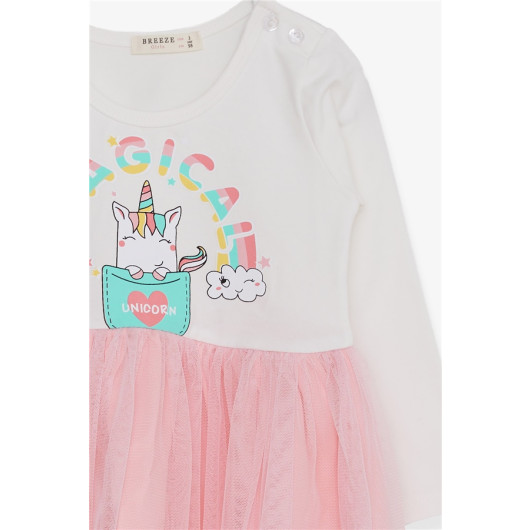 Girl Long Sleeve Dress Unicorn Printed Ecru (1.5-5 Years)