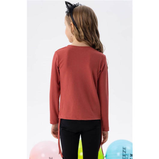 Girl's Long Sleeve T-Shirt With Pleated Sides Tile (8-14 Years)